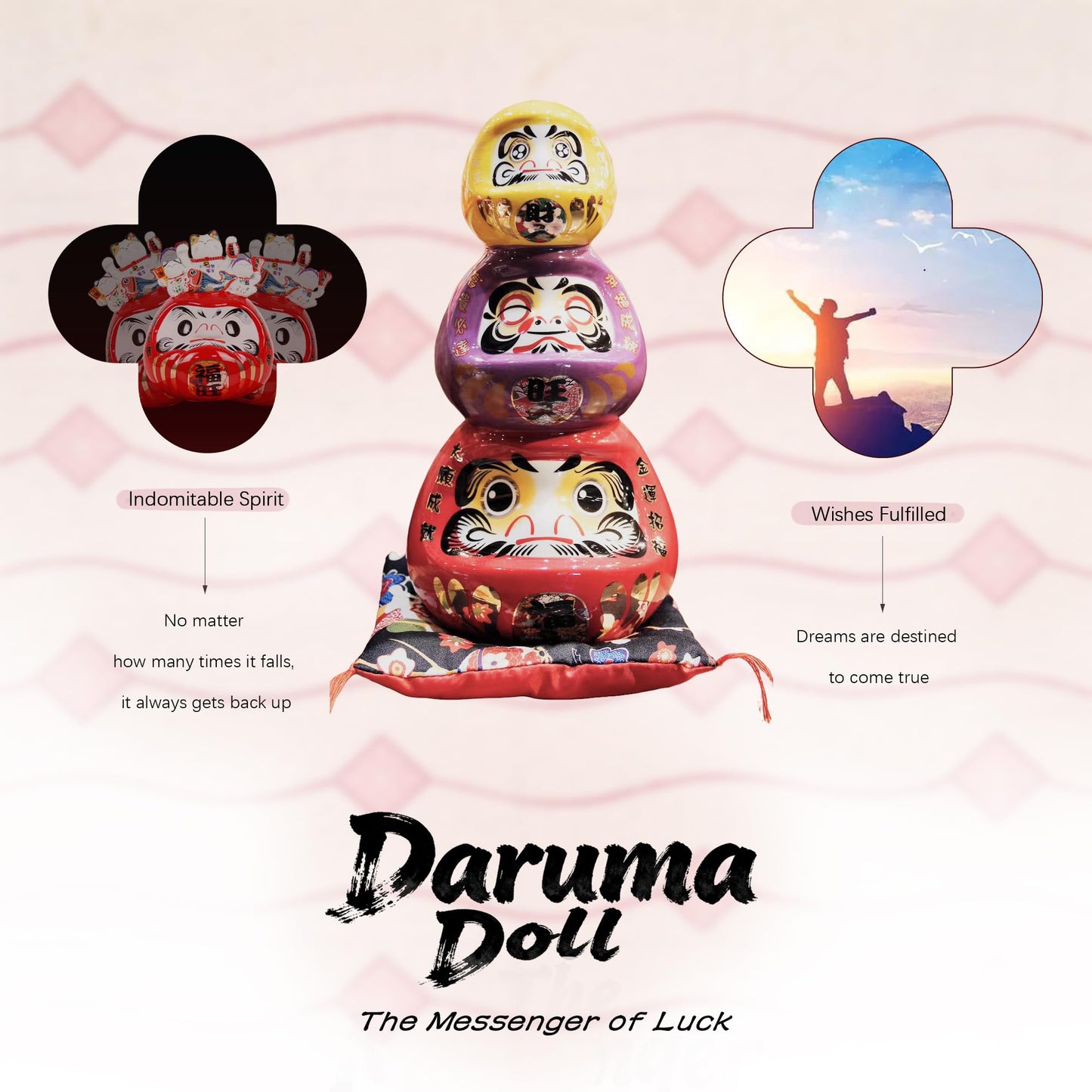 Daruma Doll - Good Luck & Well Wishes, Feng Shui Gifts, Feng Shui Decor, Japanese Dharma Doll, Japan Daruma (Yellow)