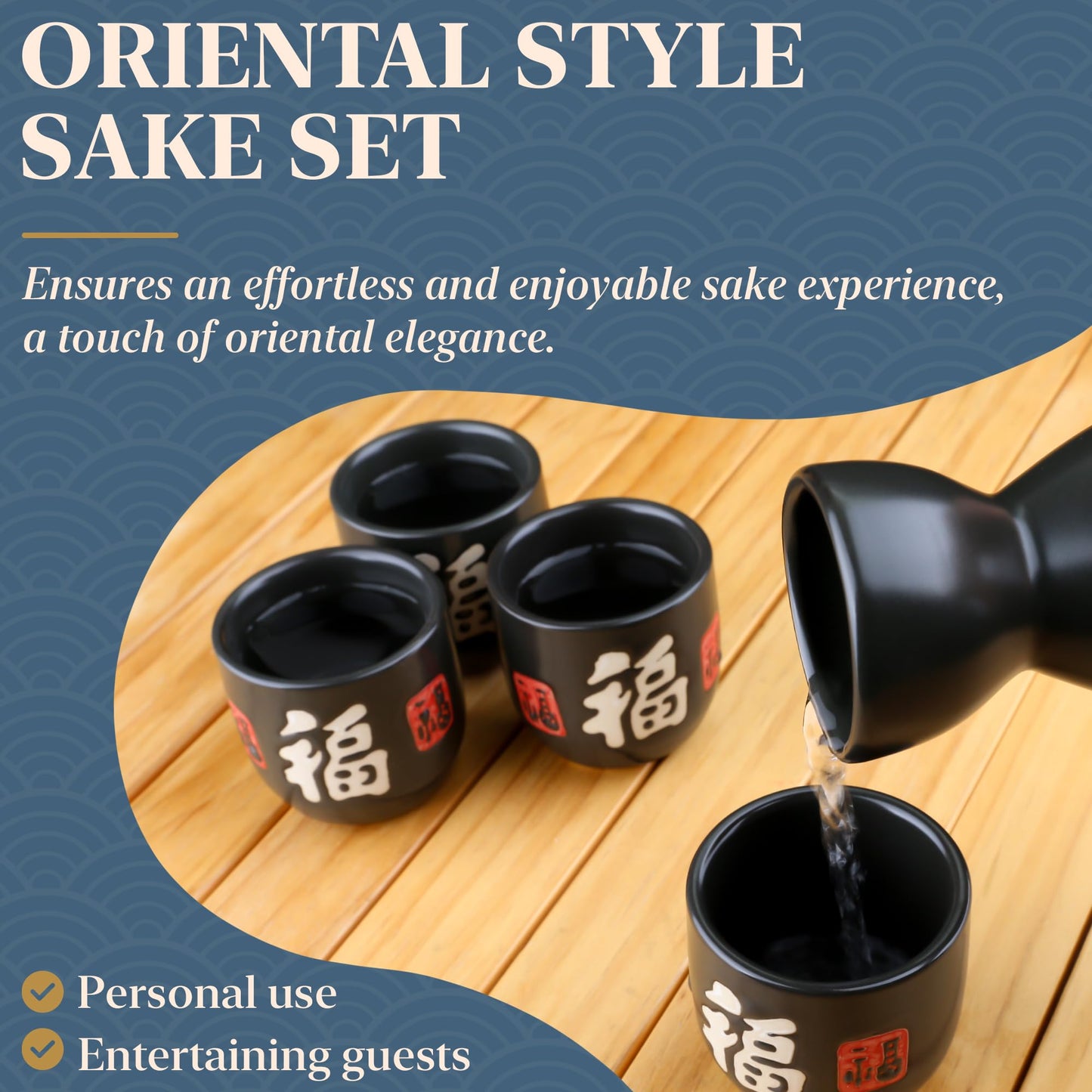 PUNNIO Ceramic Sake Set, 5pcs Japanese Saki Set with 1 Sake Carafe 4 Sake Cups, Saki Cup Set as Gift for Sake Japanese Wine/Hanzo Sake/Soju/Sake Drink/Saki Drink/Tea (Luckiness)