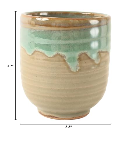 Mino ware Japanese Pottery Yunomi Chawan Chubby Tea Cup 10.5oz made in Japan (Japan Import) MMY005 (Moss Green)