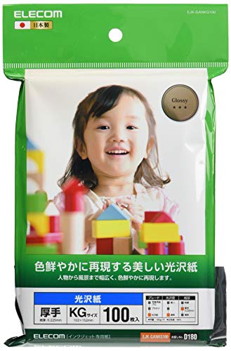 Elecom EJK-GANKG100 Photo Paper, KG, 100 Sheets, Beautiful, Glossy Paper, Thick, 0.009 inches (0.225 mm), Made in Japan