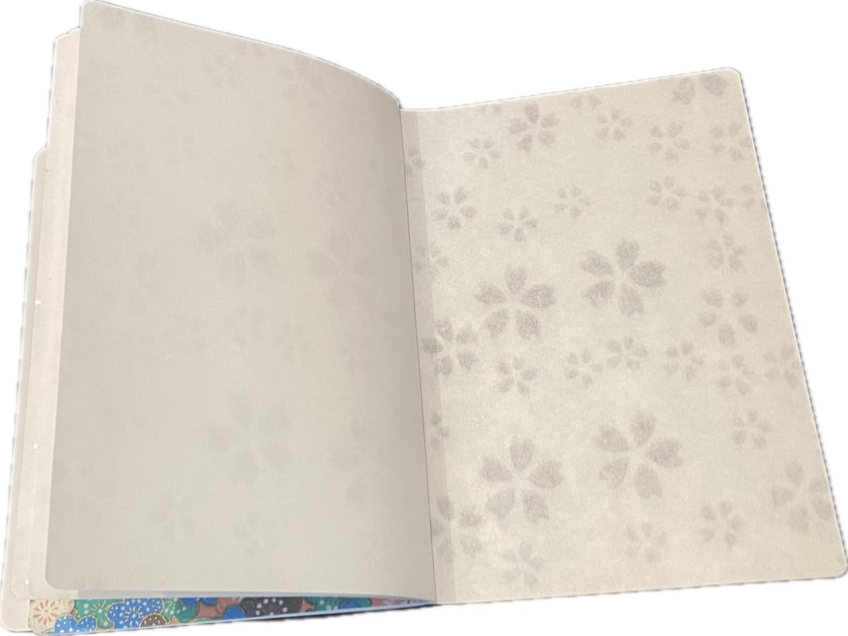 Made in Japan Echizen Washi Notebook with Sakura Watermark(Page 48) & 2 sheetsYuzen Origami Paper Set – Luxury Japanese Stationery Gift (Golden Kimono Pattern)