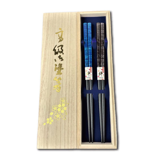 Premium Japanese Chopsticks Reusable 2prs Set [ Made in Japan ] Traditional Lacquer Art Wooden Chopsticks B (Splashed Pattern BL/BR(2KR019))