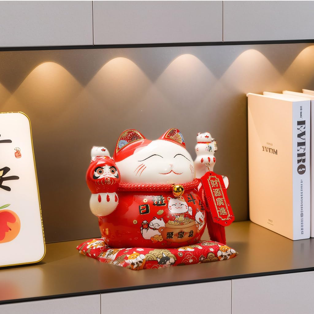TXYXT Lucky Statue Cat Figurines Chinese Ceramic Lucky Statue Cat Piggy Bank Japanese Money Fortune Cat Gift Decorations for Store Company Opening (CQG65)