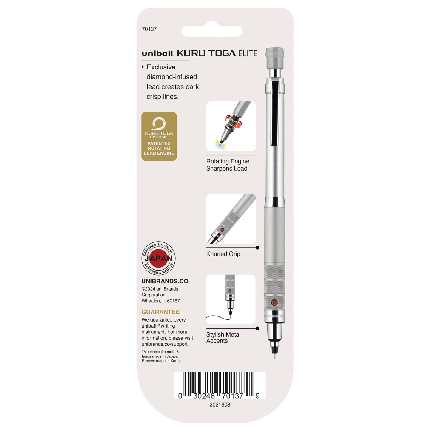 uniball Kuru Toga Elite Mechanical Pencil Starter Kit, 0.5mm, HB #2, Silver Barrel, 1 Pack