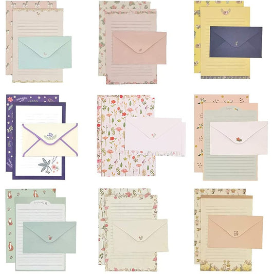 EBOCACB 81pcs Stationary Paper and Envelopes Set, Contain 54 stationery paper and 27 envelopes, writing paper stationery set, 9 Different Style