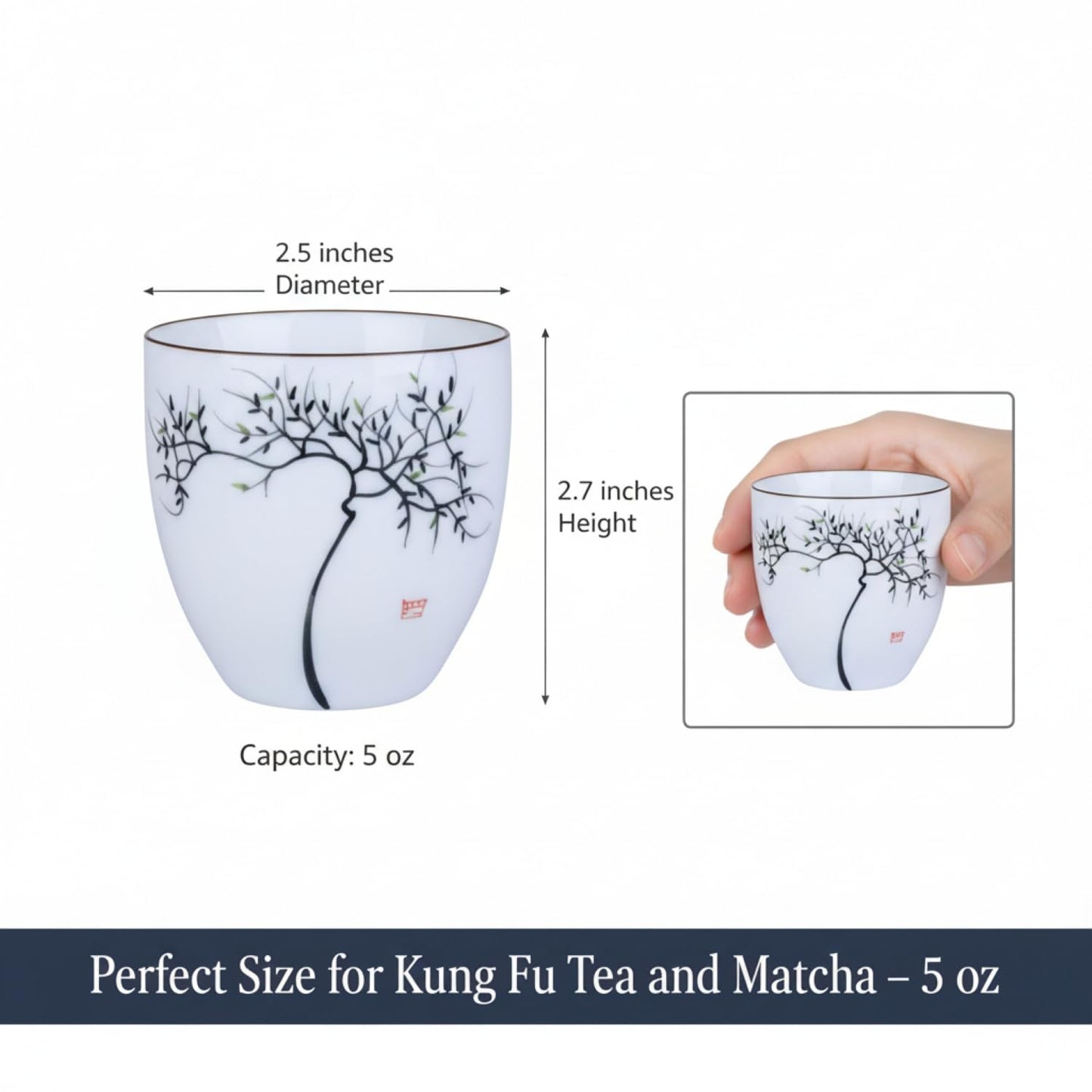I-MART 4 Pcs Japanese Tea Cup Set, Chinese Style Ceramic Kung Fu Cups for Matcha, 5 oz Small Asian Tea Set, Traditional White Porcelain Cup Gift for Home or Office