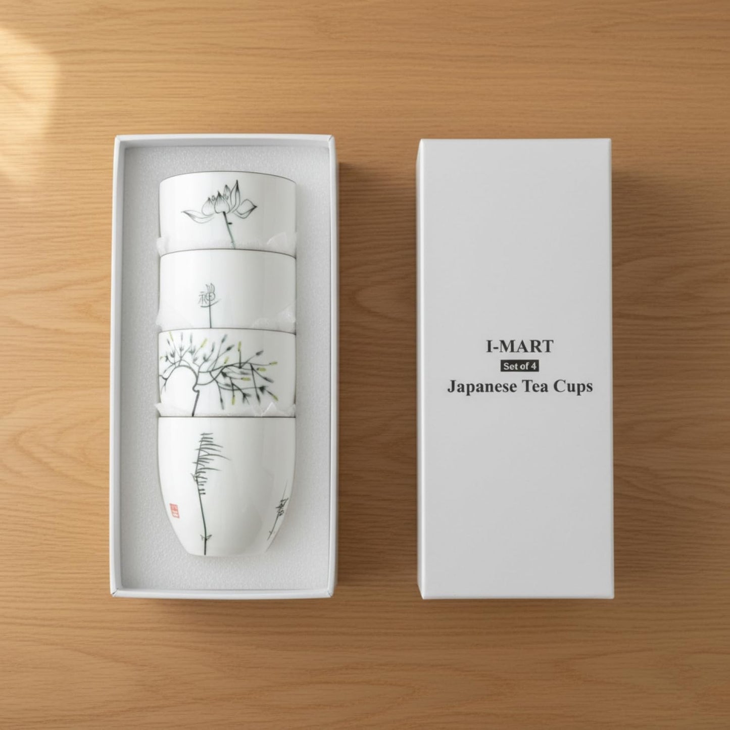 I-MART 4 Pcs Japanese Tea Cup Set, Chinese Style Ceramic Kung Fu Cups for Matcha, 5 oz Small Asian Tea Set, Traditional White Porcelain Cup Gift for Home or Office