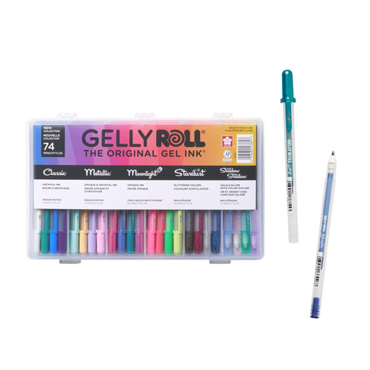 SAKURA Gelly Roll Gel Pens - Gift Set - Ink Pen Set - Art DIY Projects - Assorted Point Sizes with Storage Case - Assorted Colored Ink with Special Effects - 74 Pack