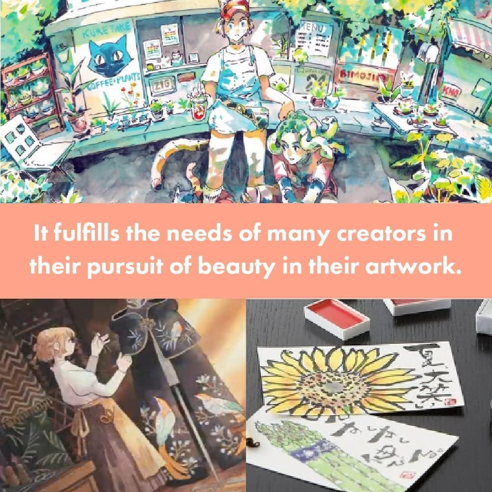 Kuretake GANSAI TAMBI Watercolor Paint Set 100 Colors with Wooden Box, Professional-quality art supplies for artists adult painting Non-Toxic, Made in Japan, MC20/100WD4