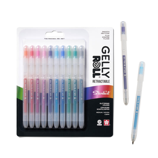 SAKURA Gelly Roll Retractable Gel Pens Colored - Stardust Glitter Gel & Medium Point - For Journaling, Art, or Drawing - With Assorted Colored Ink - 10 Pens