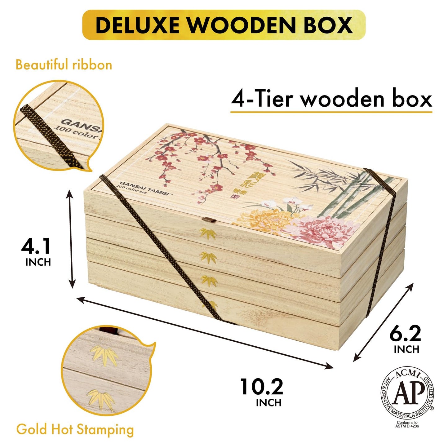 Kuretake GANSAI TAMBI Watercolor Paint Set 100 Colors with Wooden Box, Professional-quality art supplies for artists adult painting Non-Toxic, Made in Japan, MC20/100WD4