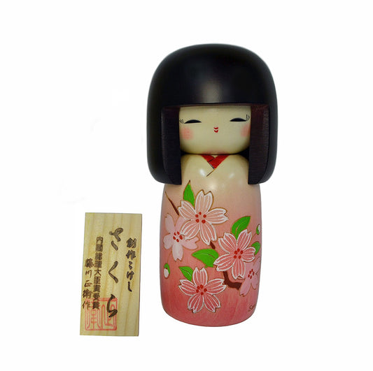 Usaburo Sosaku Kokeshi Doll Cherry Blossoms Kimono Girl 2013-14 Made in Japan