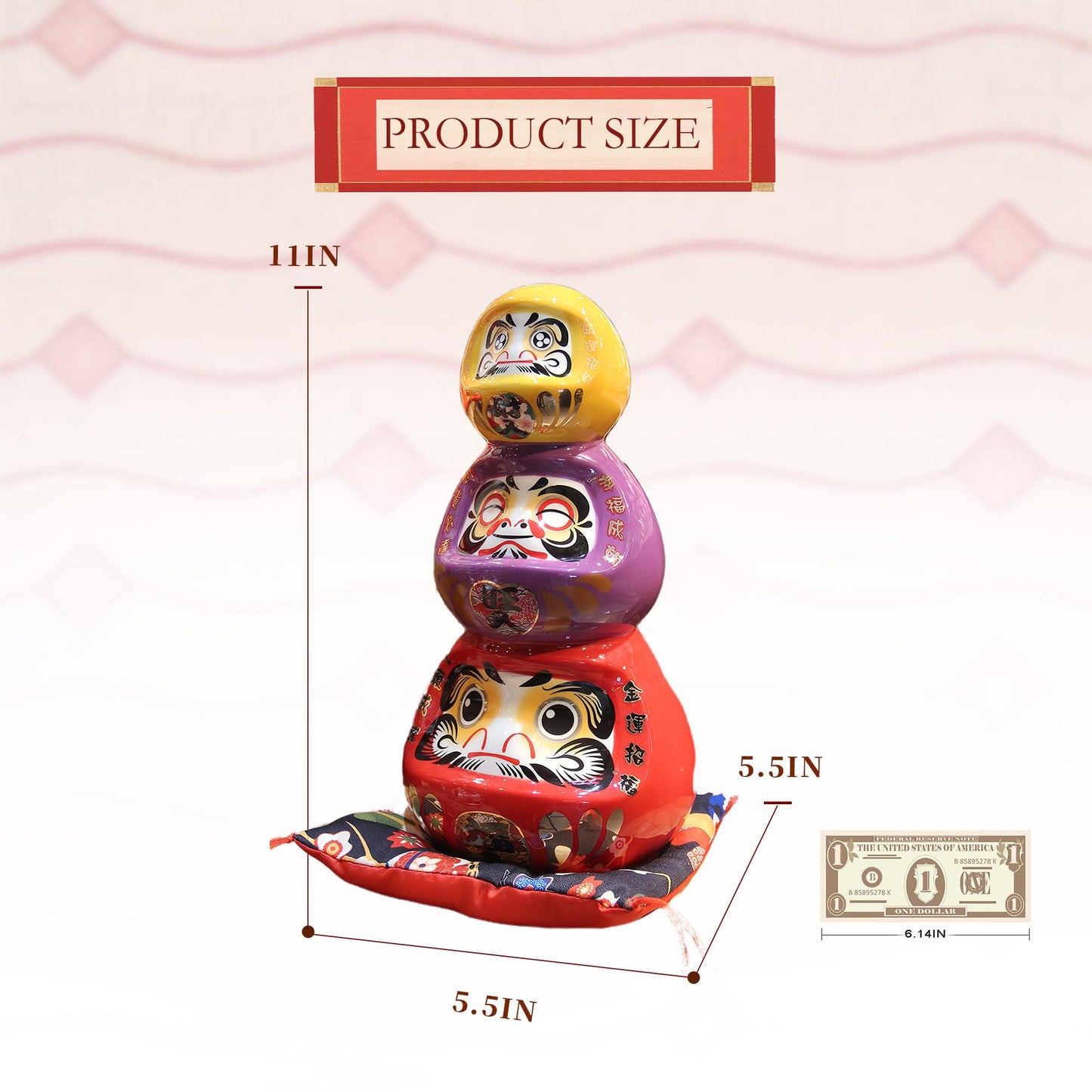 Daruma Doll - Good Luck & Well Wishes, Feng Shui Gifts, Feng Shui Decor, Japanese Dharma Doll, Japan Daruma (Yellow)