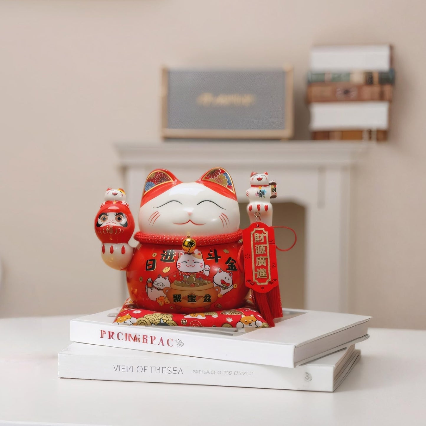 TXYXT Lucky Statue Cat Figurines Chinese Ceramic Lucky Statue Cat Piggy Bank Japanese Money Fortune Cat Gift Decorations for Store Company Opening (CQG65)