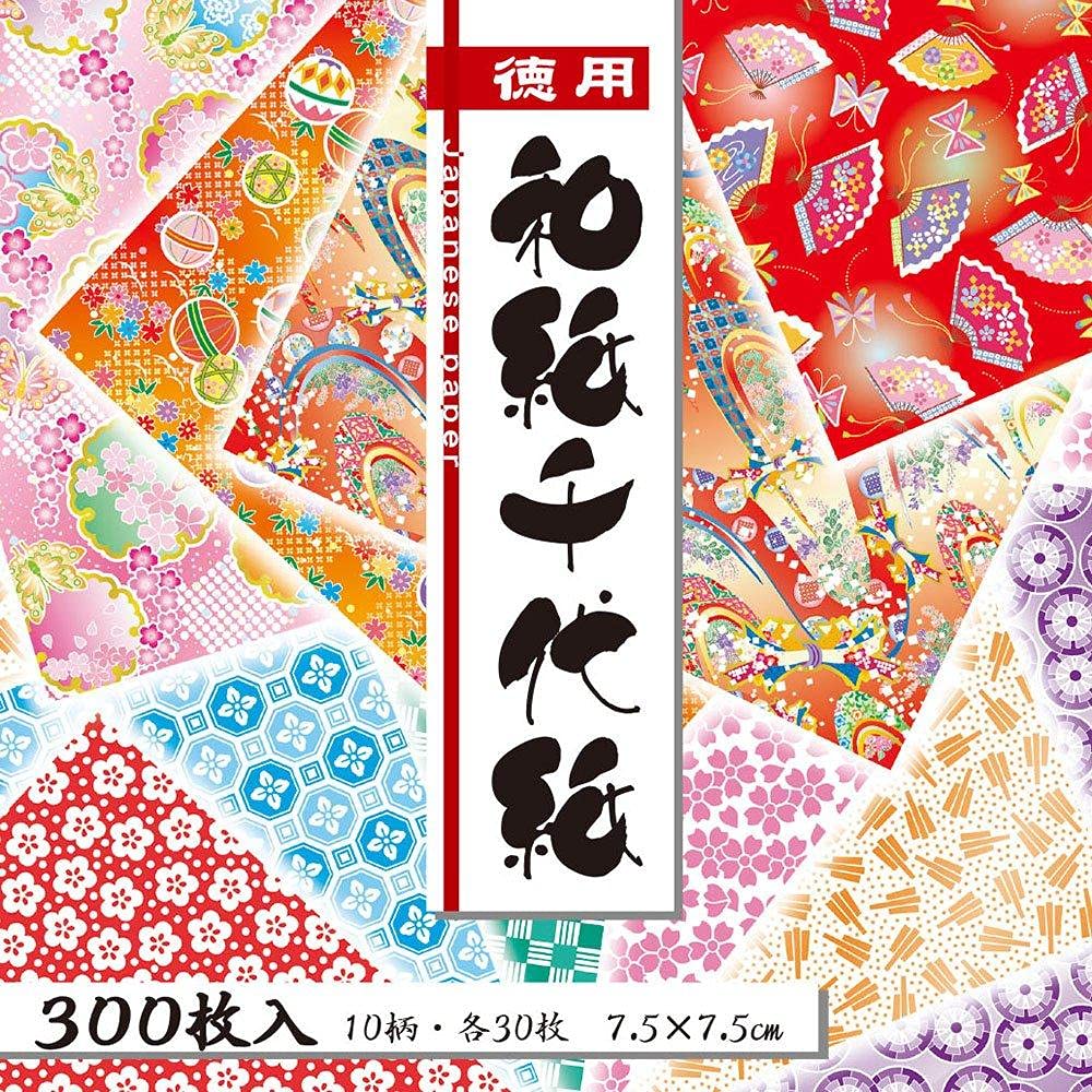JapanBargain, 300 Sheets Japanese Washi Paper Chiyogami Paper Origami Folding Paper Yuzen Style 3 inch Made in Japan, 7.5 cm