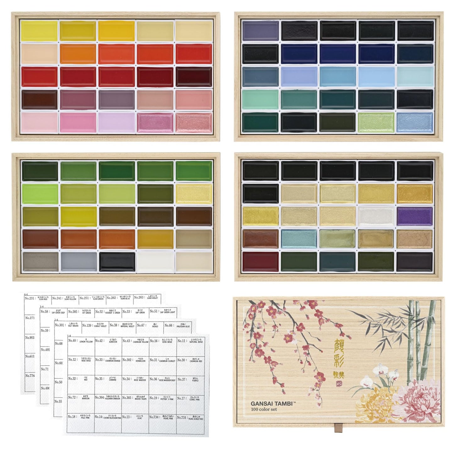Kuretake GANSAI TAMBI Watercolor Paint Set 100 Colors with Wooden Box, Professional-quality art supplies for artists adult painting Non-Toxic, Made in Japan, MC20/100WD4