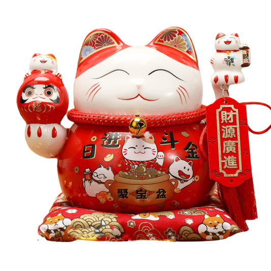 TXYXT Lucky Statue Cat Figurines Chinese Ceramic Lucky Statue Cat Piggy Bank Japanese Money Fortune Cat Gift Decorations for Store Company Opening (CQG65)