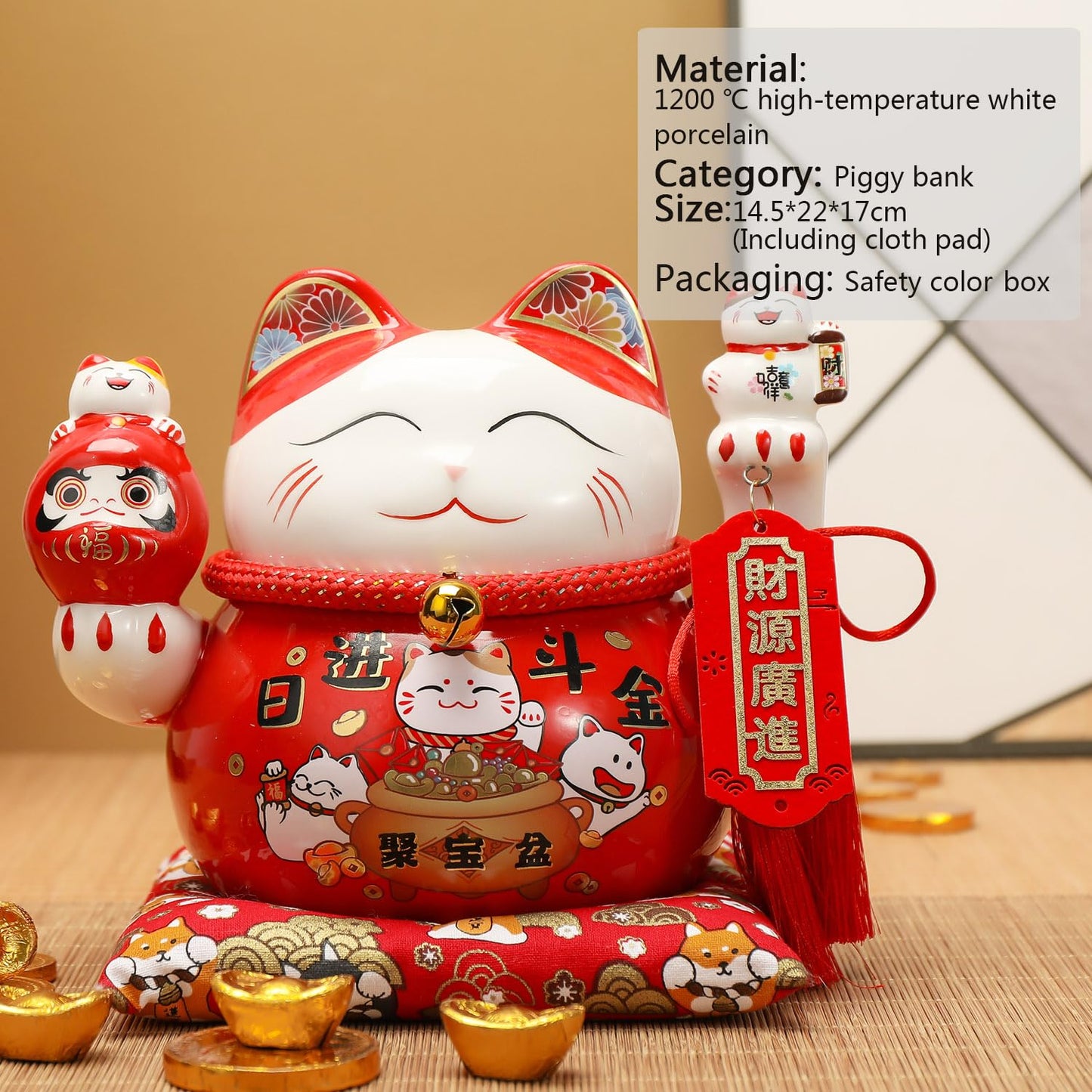 TXYXT Lucky Statue Cat Figurines Chinese Ceramic Lucky Statue Cat Piggy Bank Japanese Money Fortune Cat Gift Decorations for Store Company Opening (CQG65)