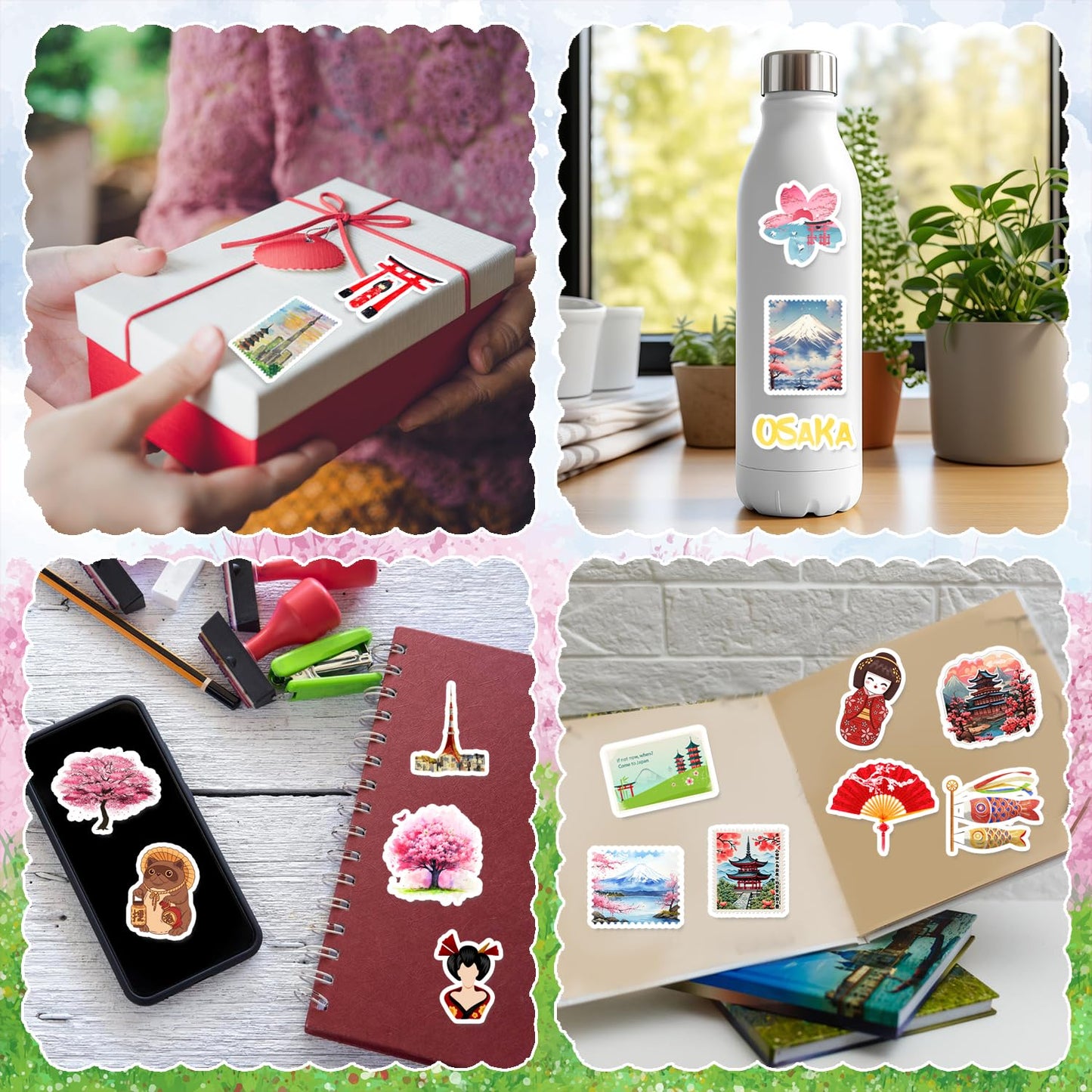 120 Pcs Japanese Stickers, Japan Japanese Birthday Party Decorations, Japan Themed Party Favors, Vinyl Waterproof Stickers for Journals Scrapbook Water Bottle Laptop