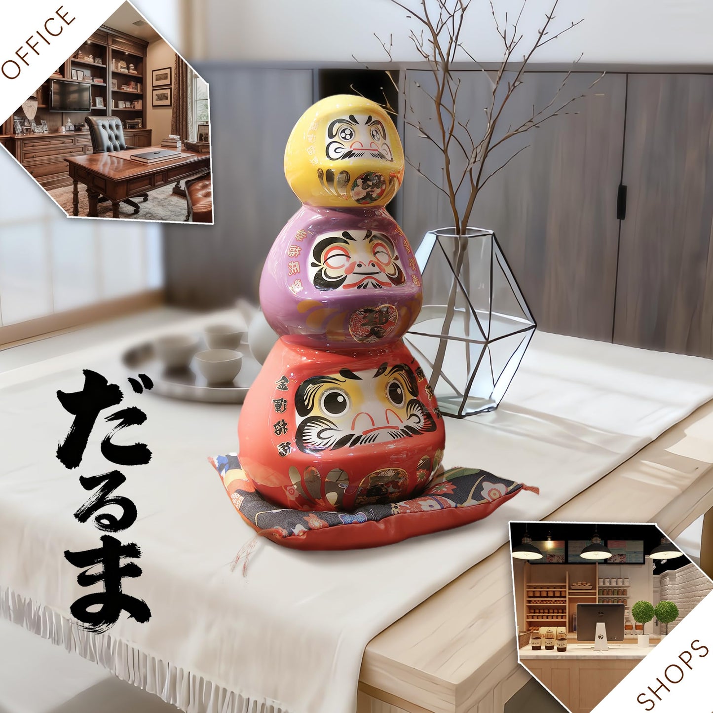 Daruma Doll - Good Luck & Well Wishes, Feng Shui Gifts, Feng Shui Decor, Japanese Dharma Doll, Japan Daruma (Yellow)